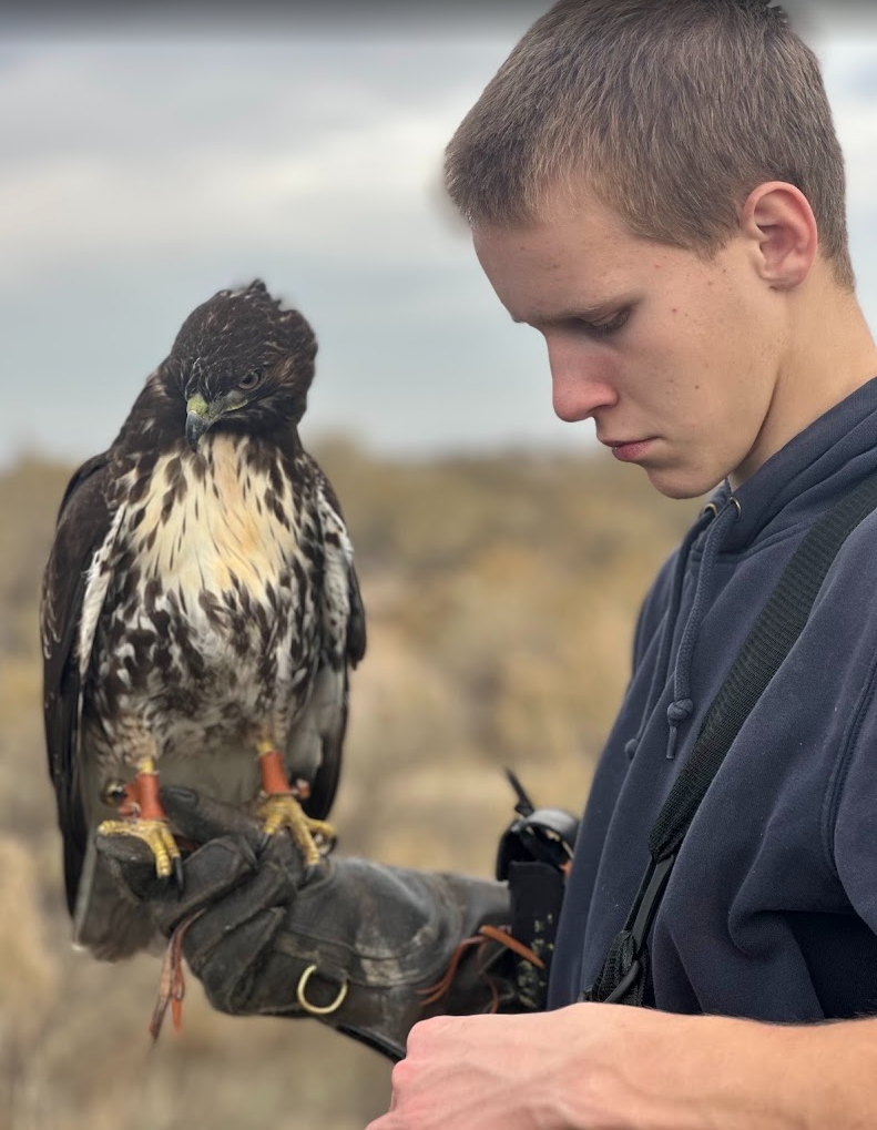 Cole Serad, and his red-tailed hawk, Pepin